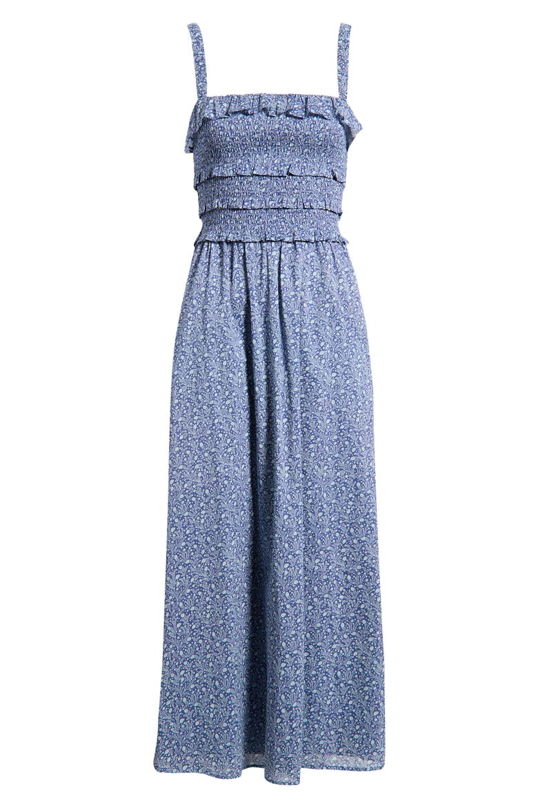 The Analiese Smocked Cotton Midi Nap Dress, Alternate, color, DITSY THISTLE BLUE