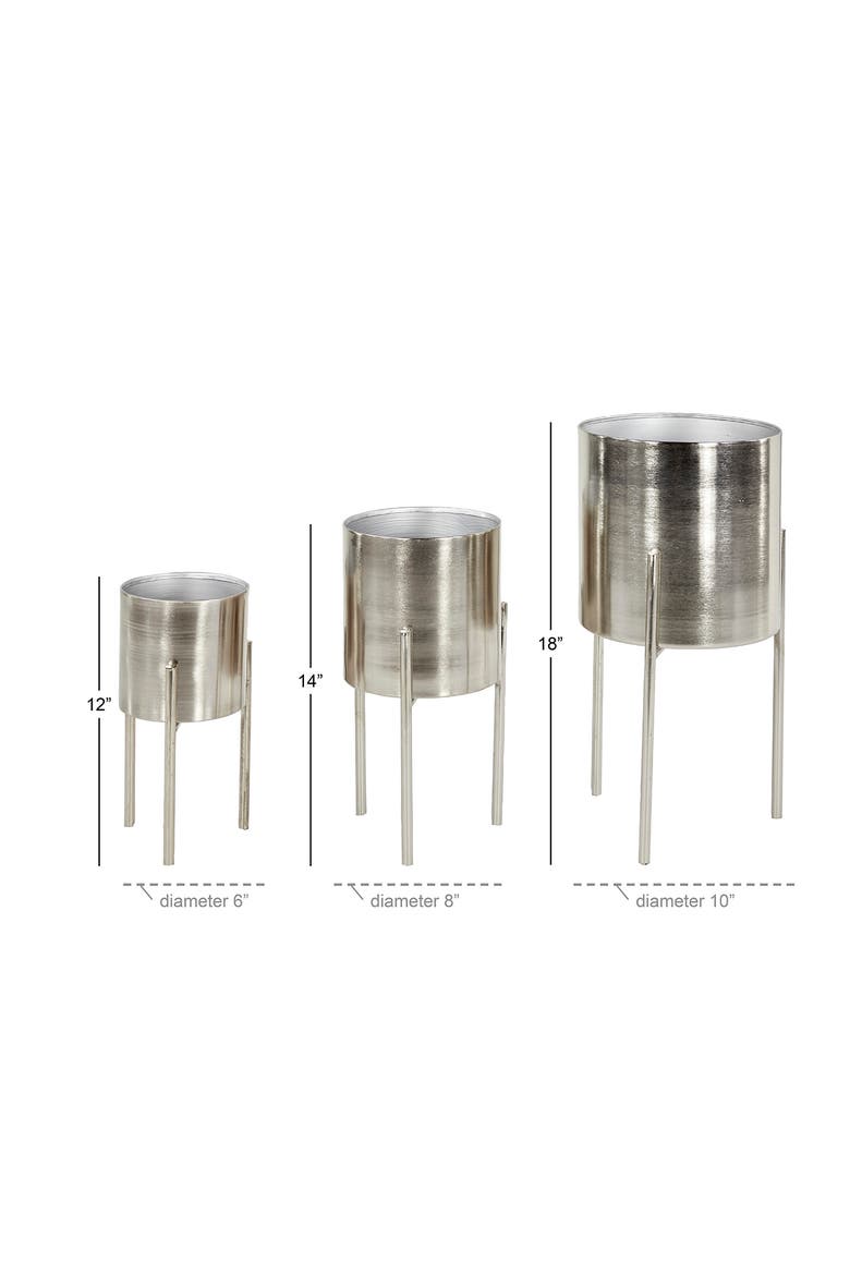 Silvertone Metal Contemporary Planter with Removable Stand - Set of 3, Alternate, color, SILVER