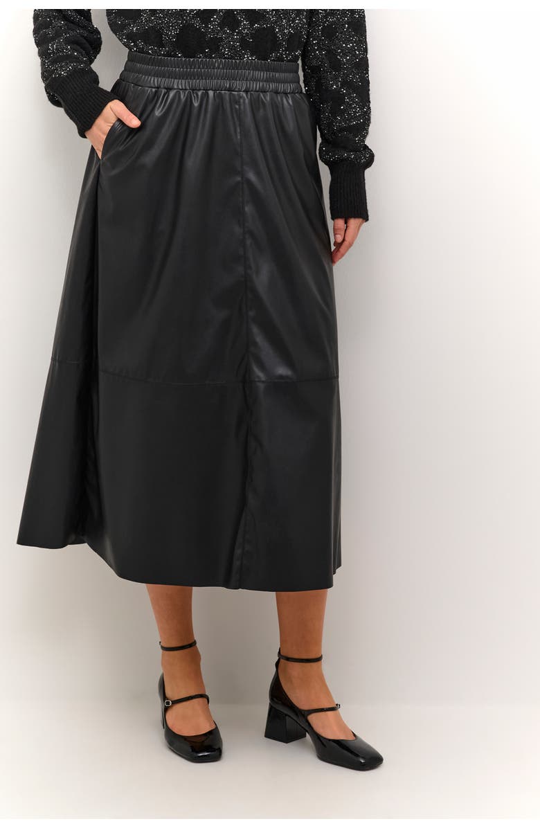 Kaffe Kamikka Faux Leather A-Line Midi Skirt, Main, color, Black Deep