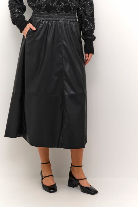Kamikka Faux Leather A-Line Midi Skirt