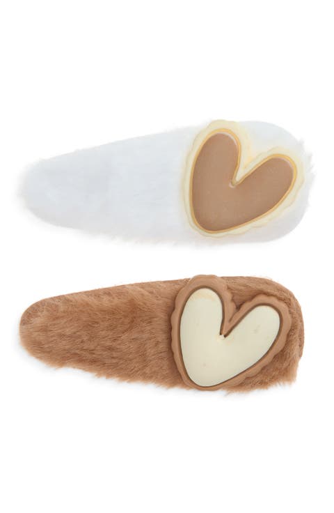 2-Pack Heart Faux Fur Hair Clips
