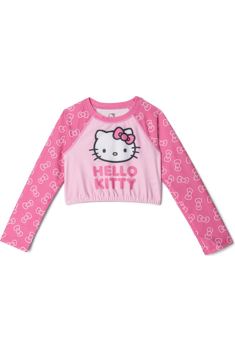 Swimwear Rash Guard and Bikini Bottom Set, Alternate, color, Hello Kitty Pink