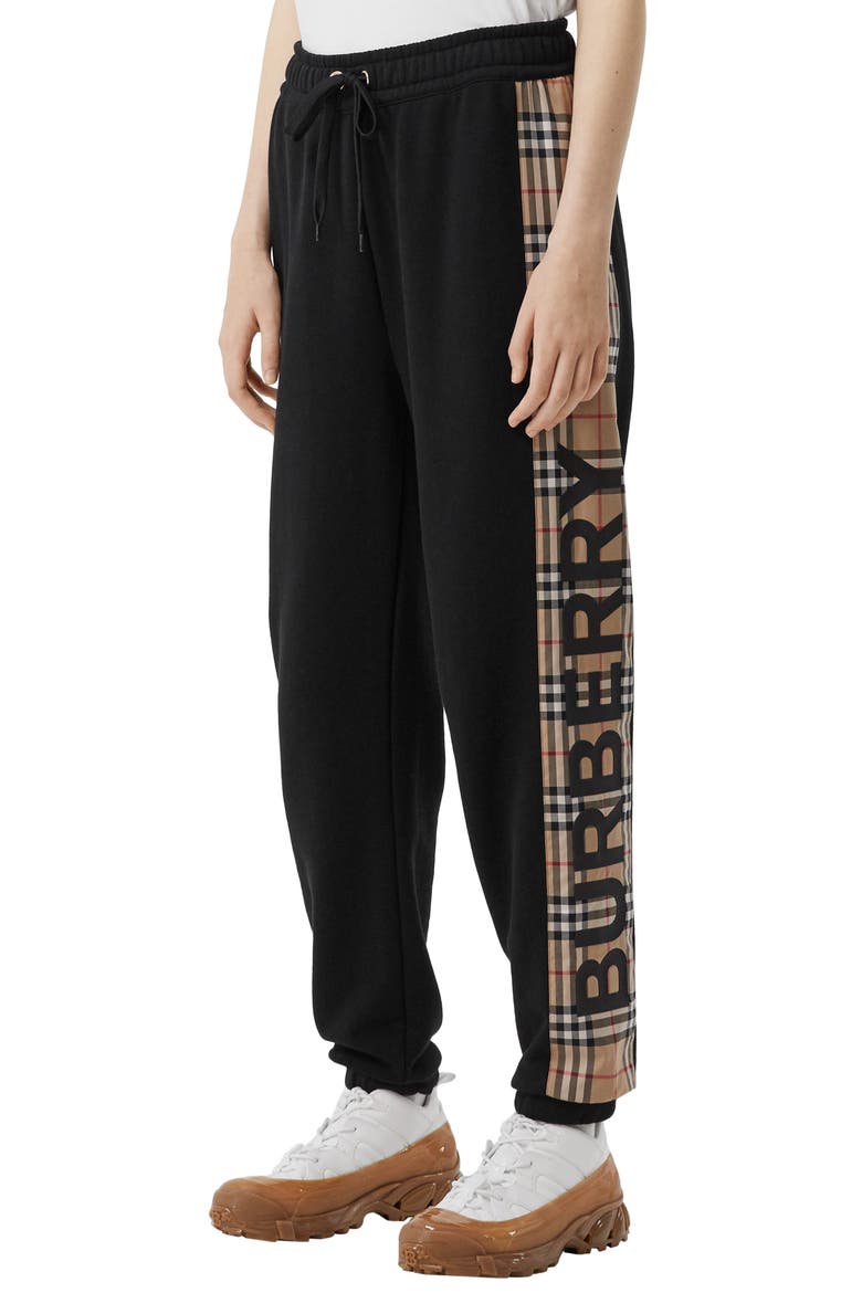 Raine Vintage Check Panel Cotton Track Pants, Alternate, color, BLACK