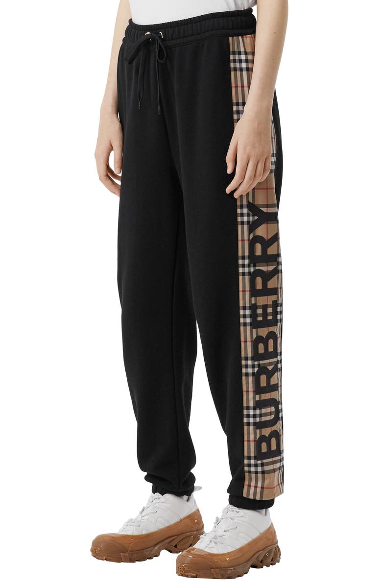 Burberry Raine Vintage Check Panel Cotton Track Pants, Alternate, color, 