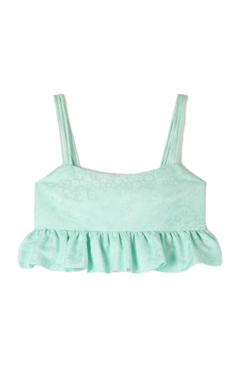 SANDRO Floral jacquard ruffle crop top, Alternate, color, Light Green
