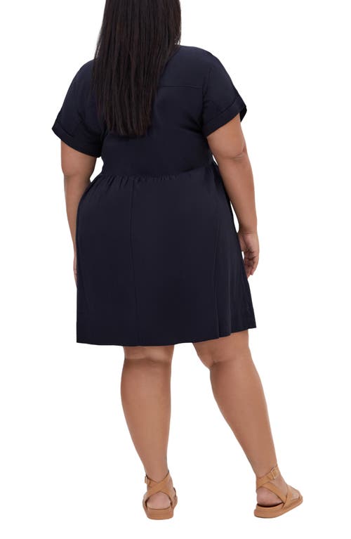 City Chic Lyra Tiered Shirtdress In Navy