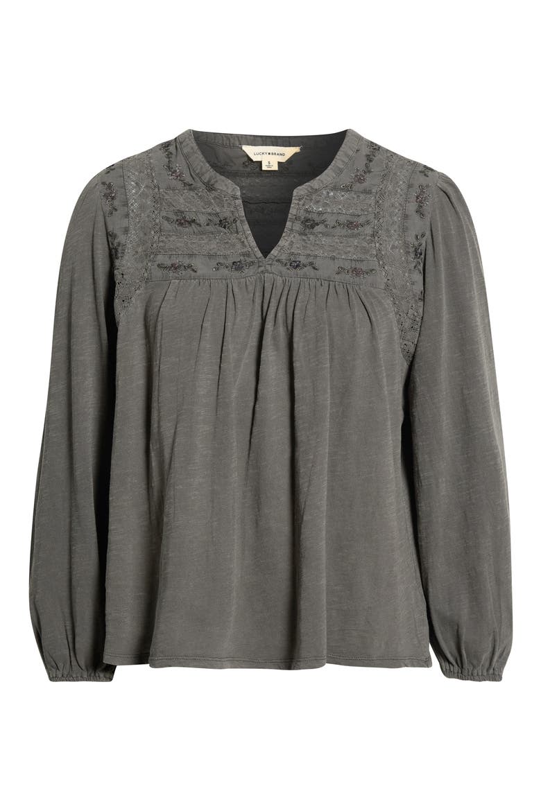 Mixed Stitch Peasant Top, Alternate, color, GRAY