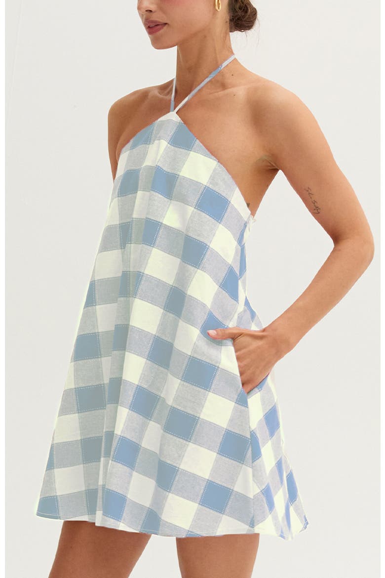 Gingham Halter Romper Dress, Alternate, color, Light Blue