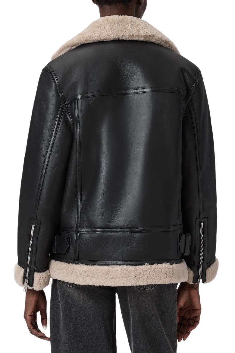 Sola Oversize Genuine Shearling Biker Jacket, Alternate, color, BLACK/ NATURAL