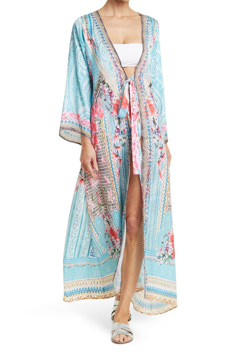Turquoise Patterned Ruana, Main, color, TURQUOISE