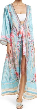 RANEES Turquoise Patterned Ruana