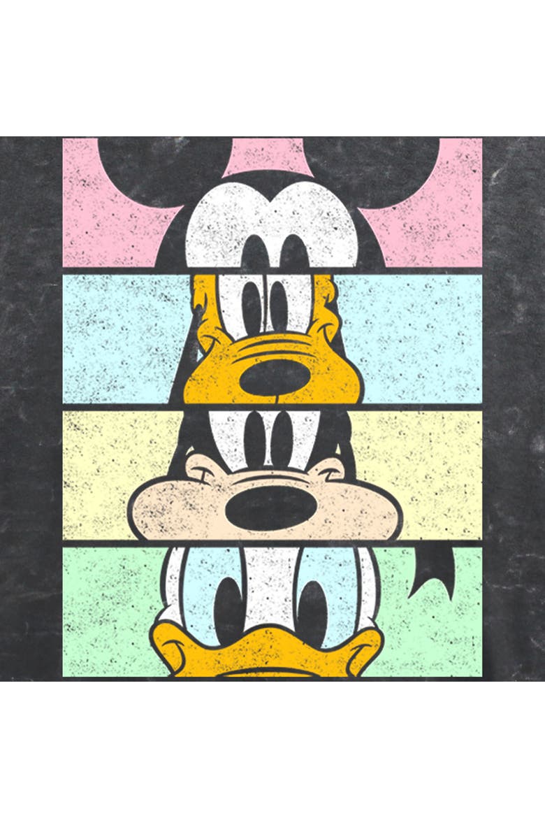 Junior's Mickey & Friends Distressed Group Cropped Portraits  Graphic T-Shirt, Alternate, color, Black
