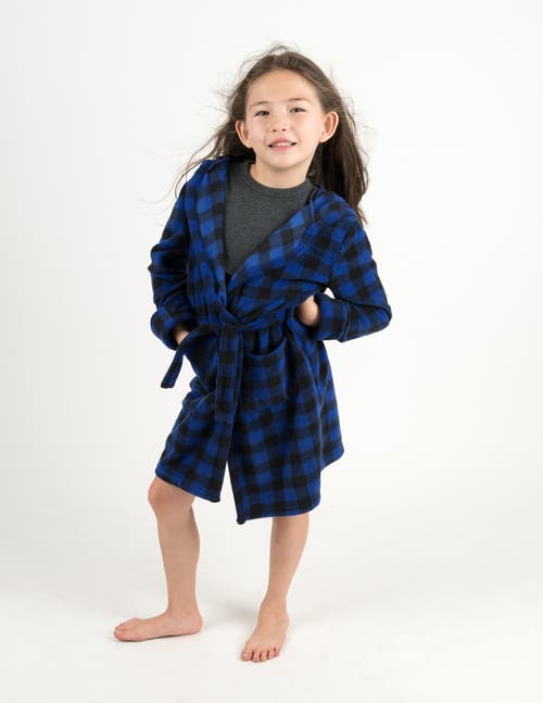 Leveret Kids Printed Fleece Hooded Robe In Blue