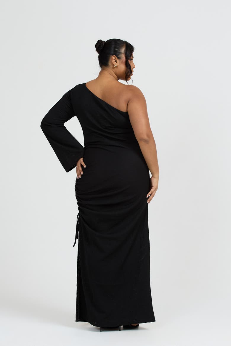 One Shoulder Flare Sleeve Maxi Dress, Alternate, color, Black