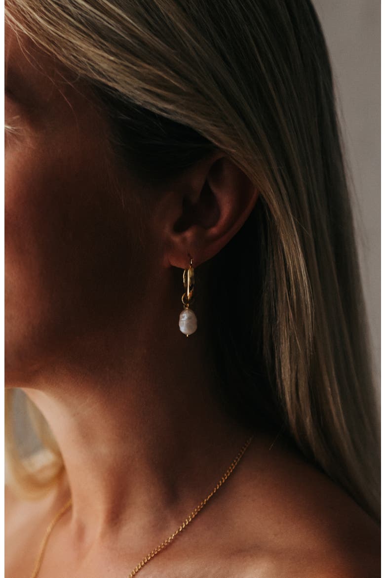 Mini Hoops with Baroque Pearls, Alternate, color, Gold