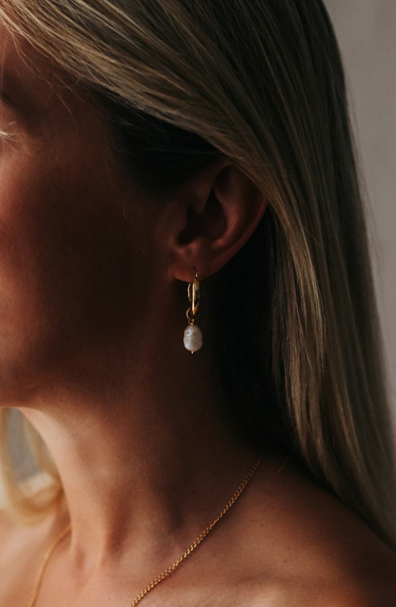 Freya Rose Mini Hoops with Baroque Pearls, Alternate, color, Gold