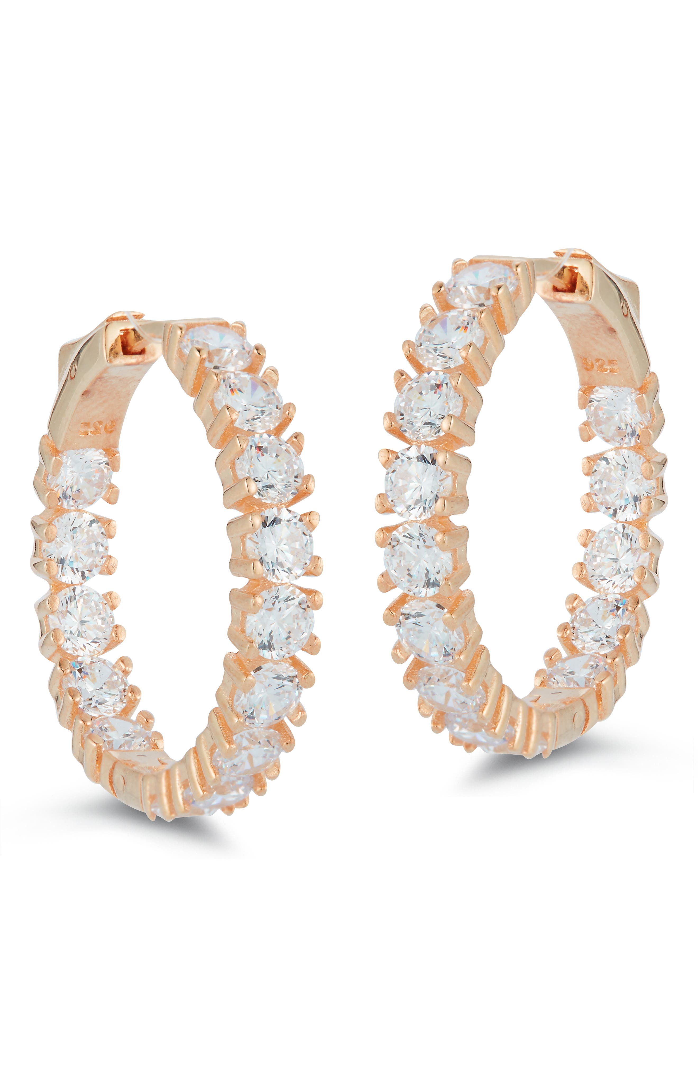 14k Rose Gold Cubic Zirconia Eternity Hoop Earrings