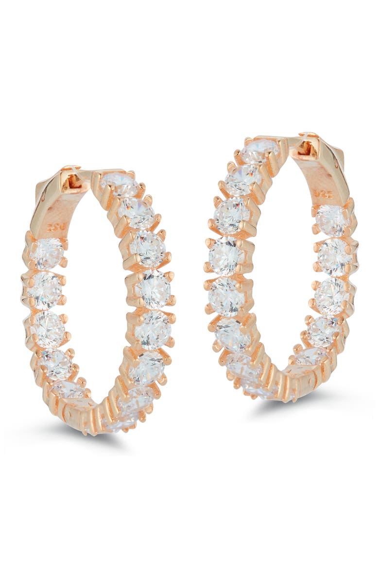 14k Rose Gold Cubic Zirconia Eternity Hoop Earrings, Main, color, ROSE GOLD