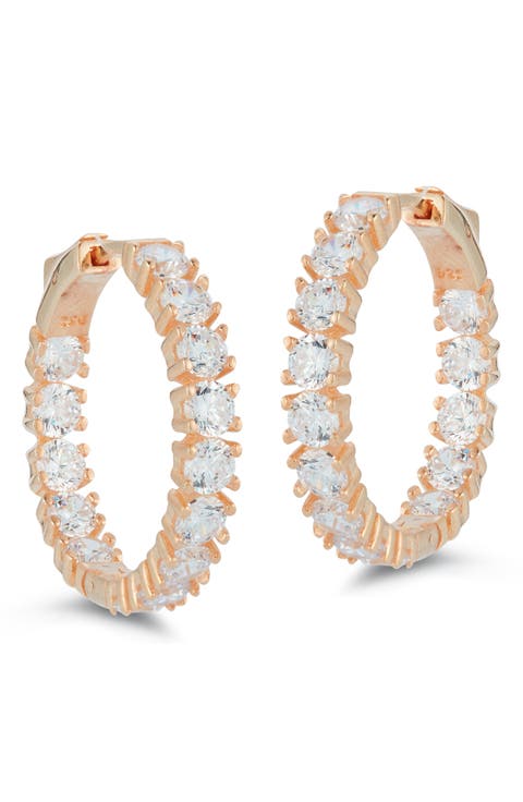 14k Rose Gold Cubic Zirconia Eternity Hoop Earrings