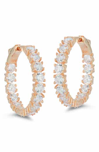 14k Rose Gold Cubic Zirconia Eternity Hoop Earrings