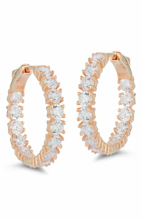 14k Rose Gold Cubic Zirconia Eternity Hoop Earrings