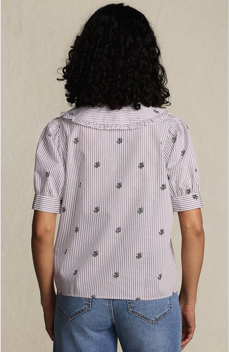 Lands' End Easy Care Puff Sleeve Statement Collar Shirt, Alternate, color, White/Brown Floral Stripe