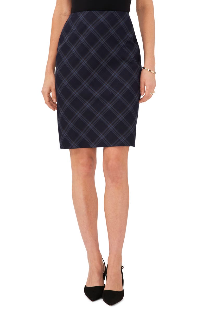 Vince Camuto Plaid Pencil Skirt, Main, color, Dusk