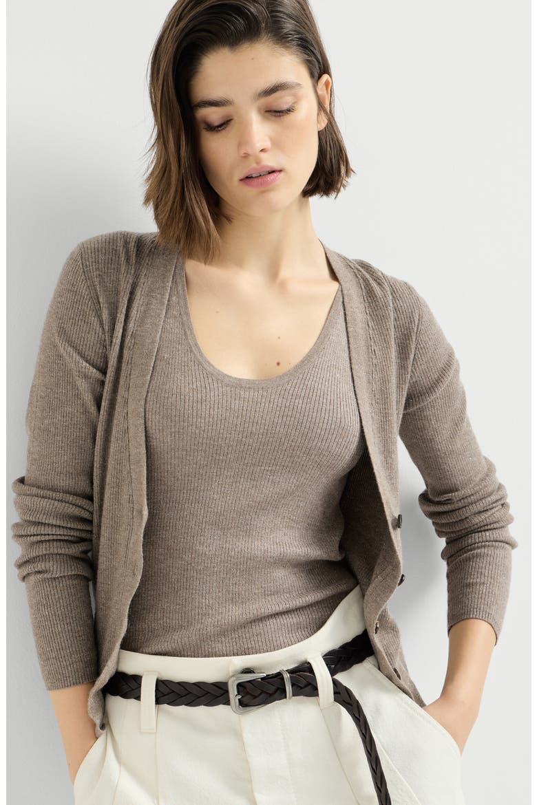 Sparkling Cashmere And Viscose Rib Knit Top, Alternate, color, Rope