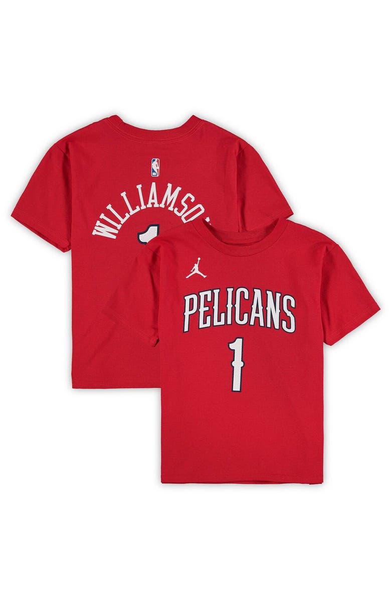 Jordan Brand Preschool Jordan Brand Zion Williamson Red New Orleans Pelicans Statement Edition Name & Number T-Shirt, Main, color, Red