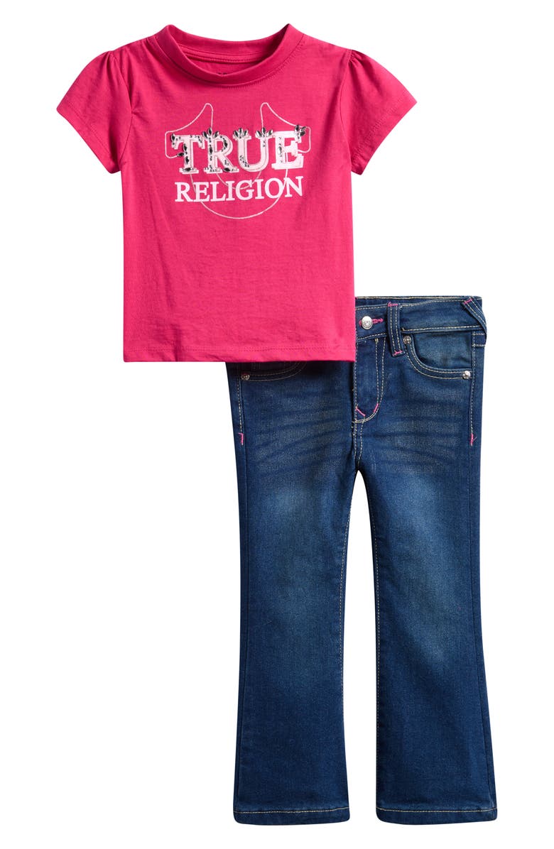 True Religion Kids' Graphic T-Shirt & Denim Jeans Set, Main, color, Magen