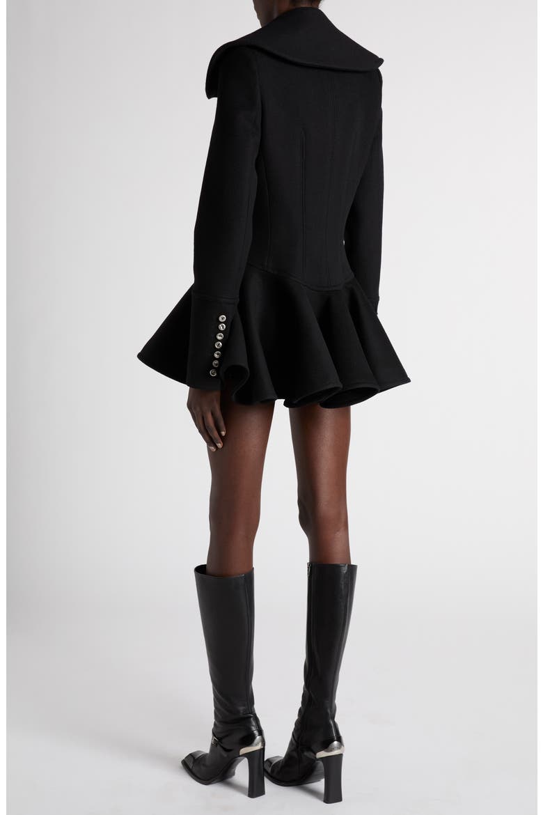 Ruffle Collar Wool Peplum Coat, Alternate, color, BLACK