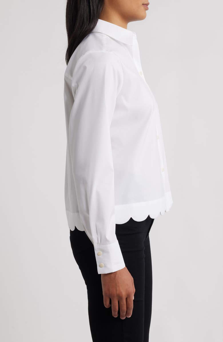 Foxcroft Scallop Hem Button-Up Shirt, Alternate, color, White