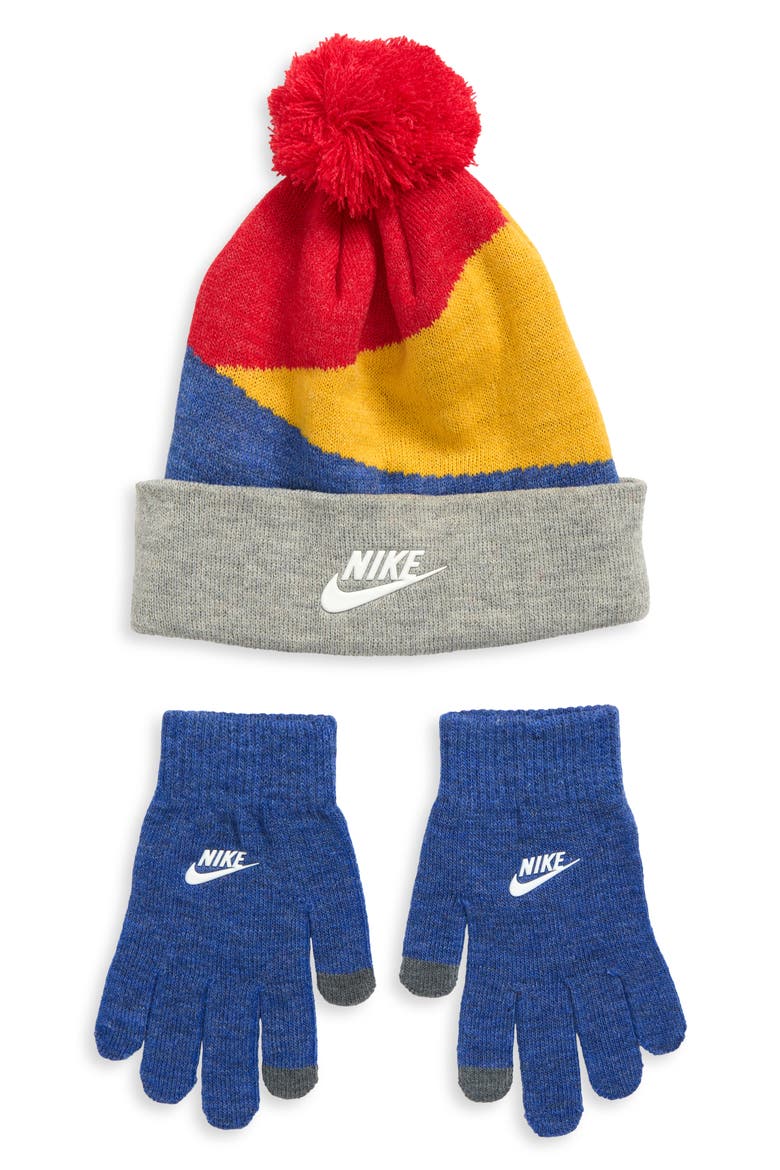 Kids' Heather Block Beanie & Gloves Set, Main, color, GAME ROYAL HEATHER