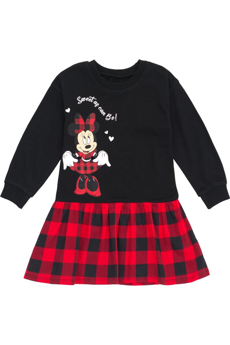 Minnie Mouse Fleece Plaid Dress, Main, color, Minnie Black Red