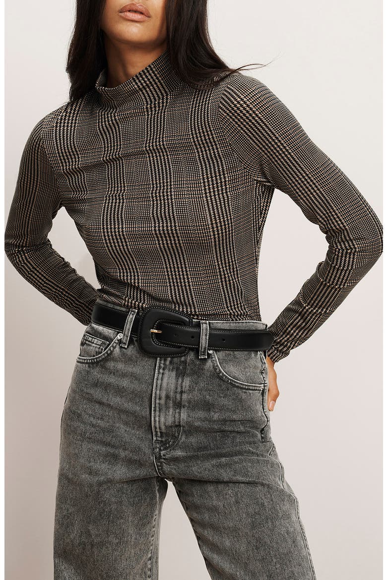 Nate Plaid Mock Neck Long Sleeve Top, Main, color, DARK ACORN MULTI