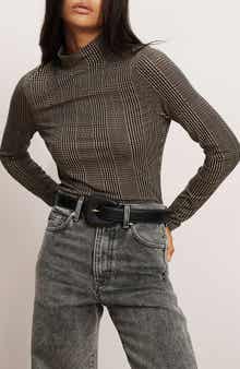 Veronica Beard Nate Plaid Mock Neck Long Sleeve Top