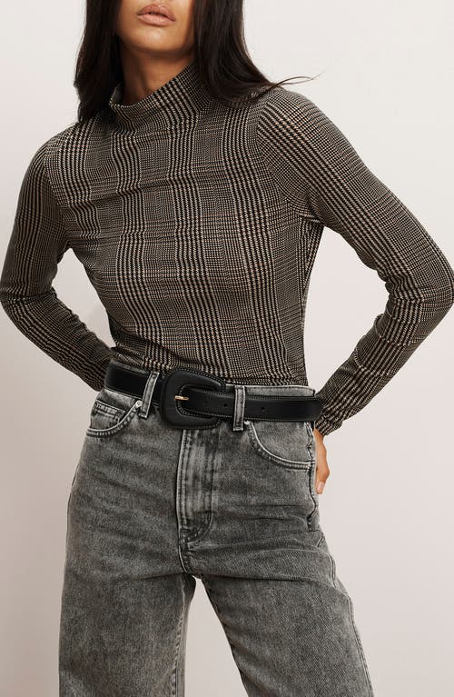 Veronica Beard Nate Plaid Mock Neck Long Sleeve Top In Brown