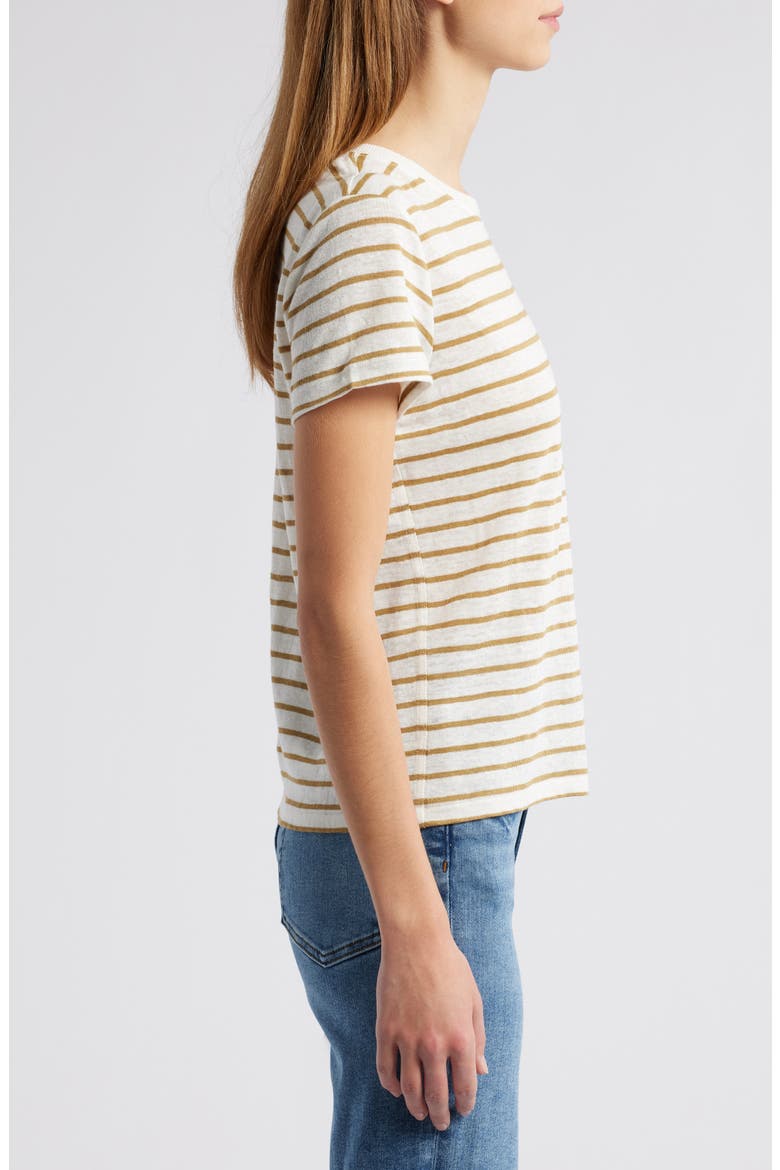 Stripe Linen T-Shirt, Alternate, color, DARK KHAKI MULTI
