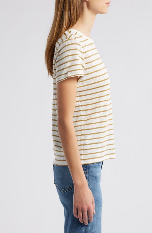 Frame Womens Stripe-print Short-sleeve Organic-linen T-shirt Dark Khaki Multi In Multi