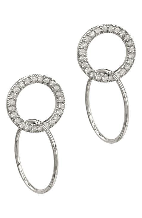 White Rhodium Circle Drop Earrings