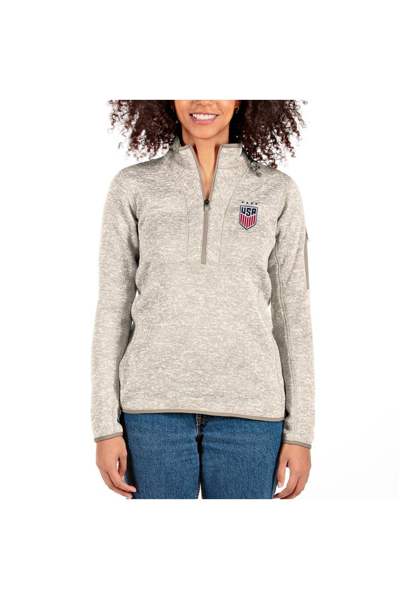 Women's Antigua Gray USWNT Fortune Half-Zip Pullover Jacket, Main, color, Oatmeal