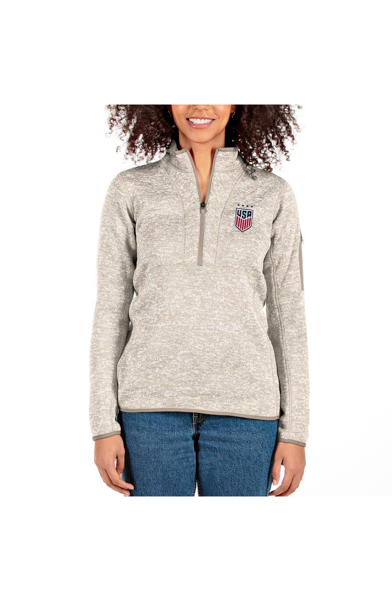 ANTIGUA Women's Antigua Gray USWNT Fortune Half-Zip Pullover Jacket, Main, color, Oatmeal