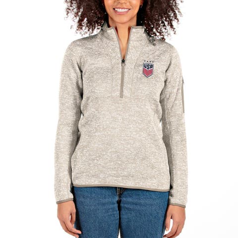 Women's Antigua Gray USWNT Fortune Half-Zip Pullover Jacket