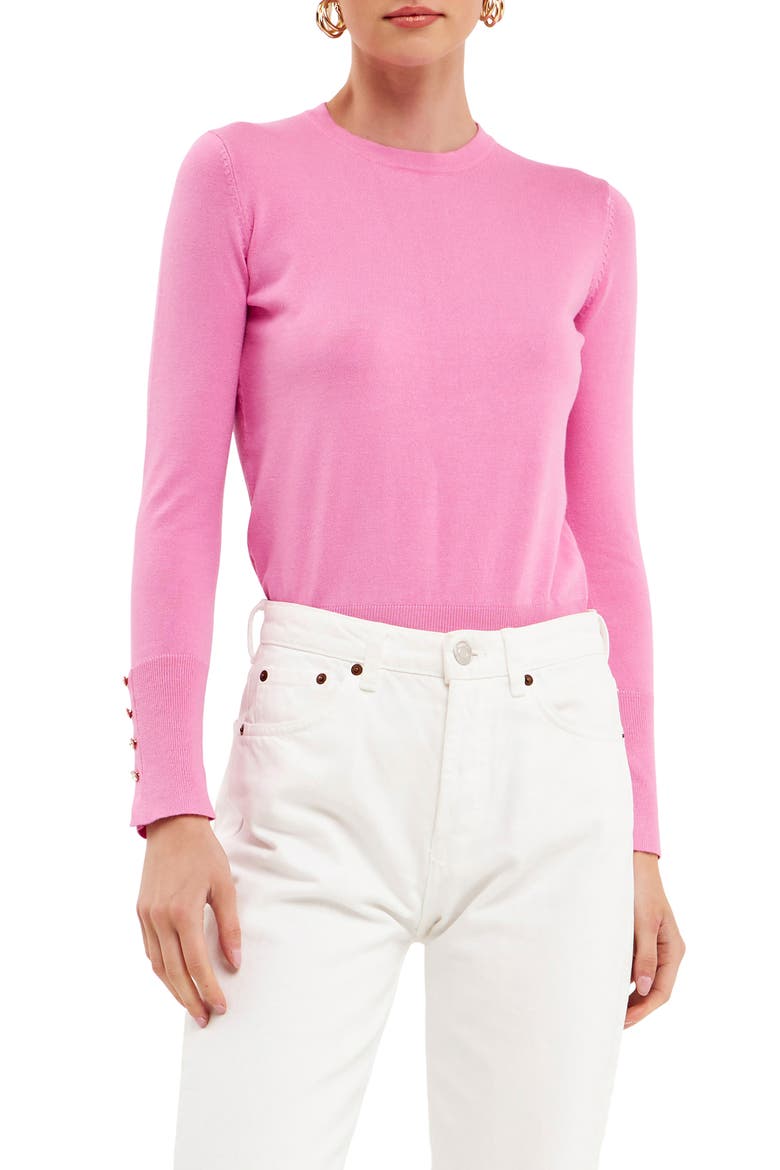 Button Cuff Sweater, Alternate, color, PINK