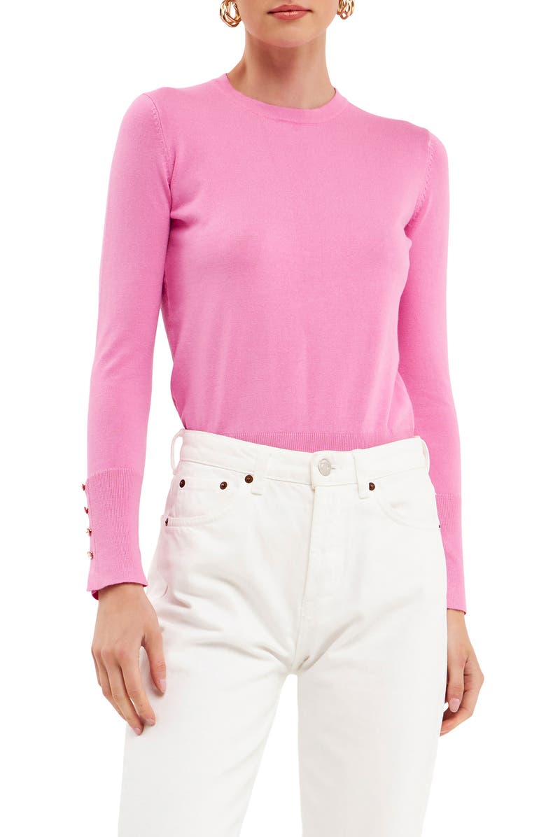Endless Rose Button Cuff Sweater, Alternate, color, Pink