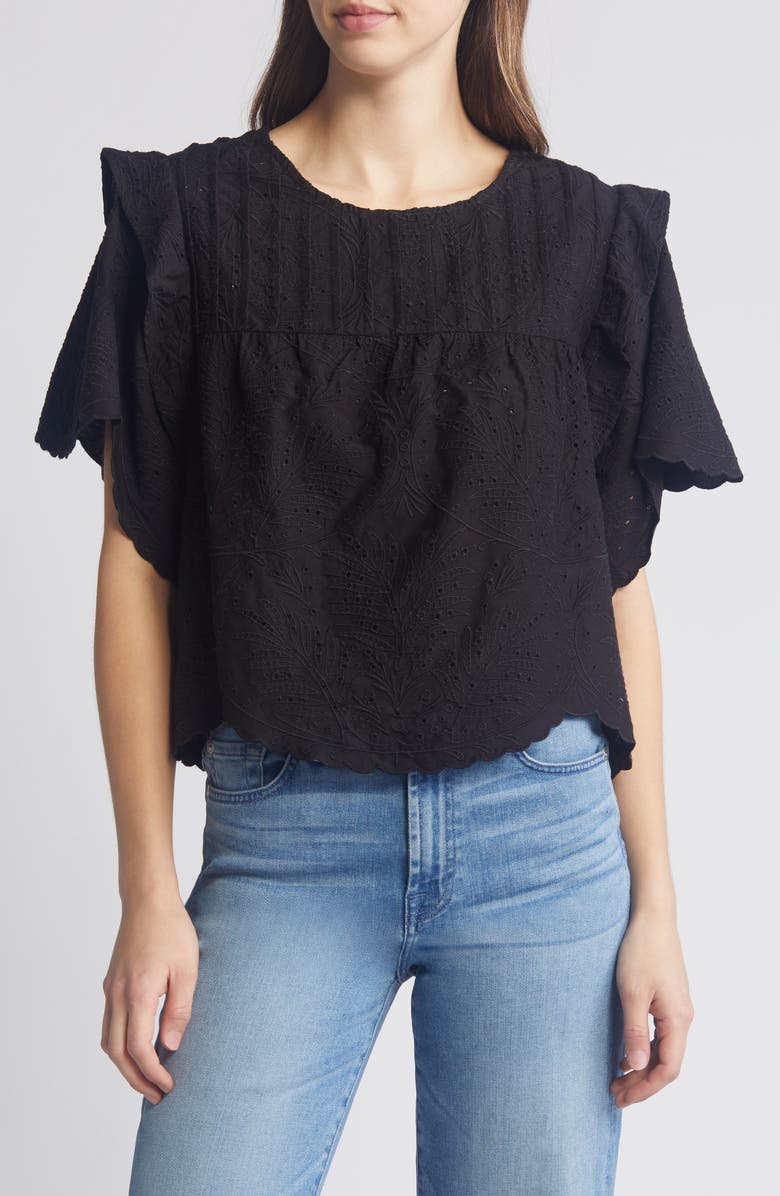 Wit & Wisdom Eyelet Ruffle Top, Main, color,