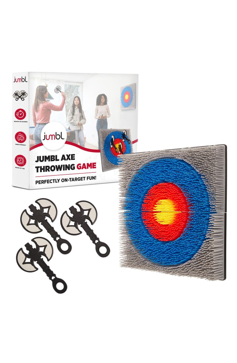 Jumbl Wall-Mounted Axe Throwing Game, Indoor Foam Axe Set with Bristle Target & Mount Kit, Main, color, Multicolor