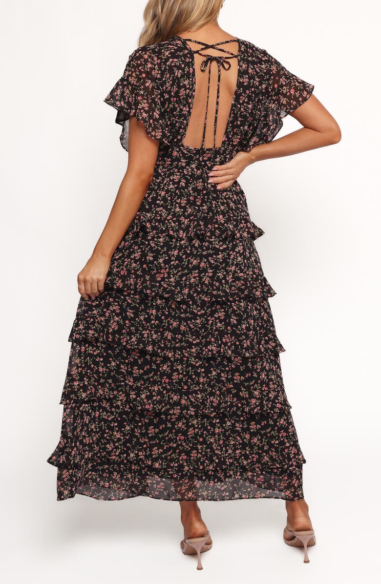 Petal & Pup Wendi Print Tiered Maxi Dress, Alternate, color, Black Floral