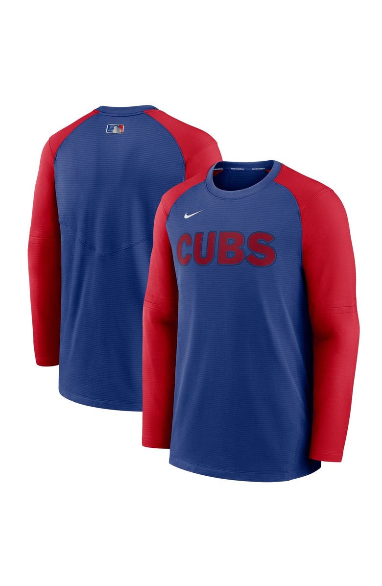 Nike Men's Nike Royal/Red Chicago Cubs Authentic Collection Pregame Performance Raglan Pullover Sweatshirt, Main, color, 
