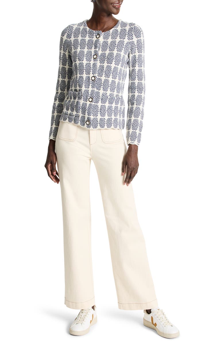 NIC+ZOE Stacked Medallions Cotton Blend Knit Jacket, Alternate, color, Indigo Multi